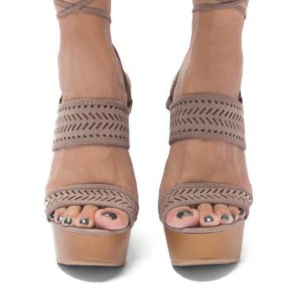 LAST PAIR Qupid Taupe Wedge Heels - Picture 2 of 4